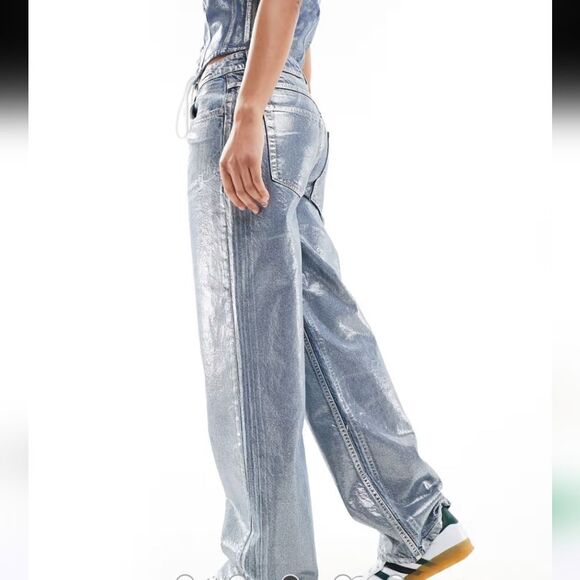 American Eagle Outfitters Denim - American Eagle Outfitters Shimmering Silver Flare Jeans